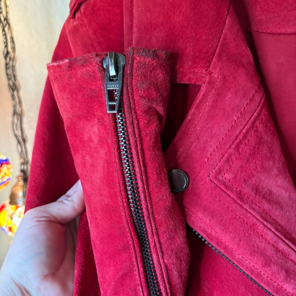 BLANKNYC Red Suede Cropped Moto Jacket Leather Biker Belted Size S - Picture 12 of 16